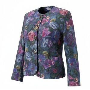 Principles brand floral vintage gem button costal grandma jacket.